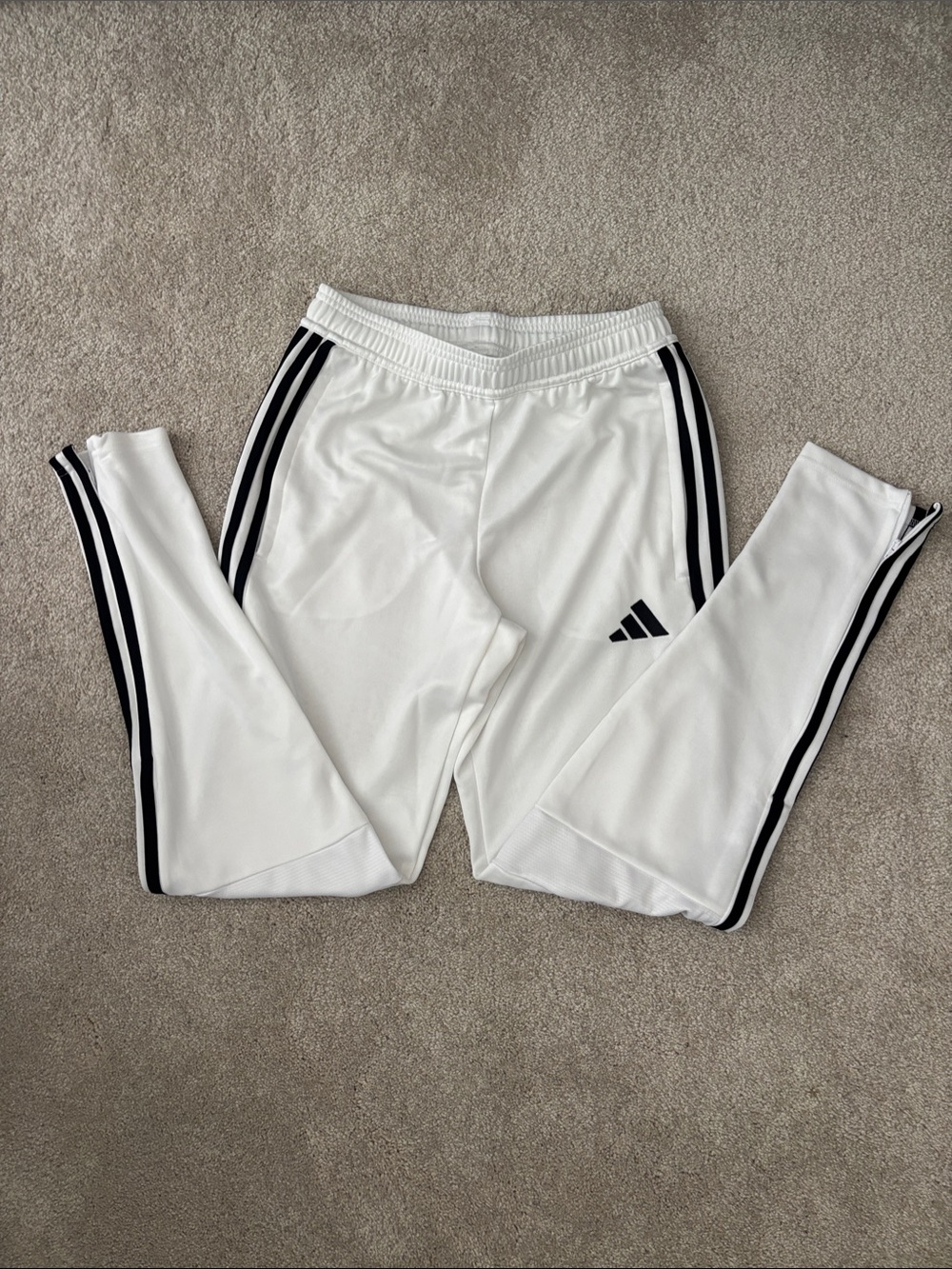 Adidas White Joggers with Black Three-Stripes